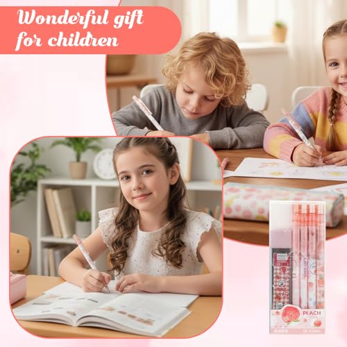 TIESOME Cute Pencil & Lead Refill Set, 4 Pcs Mechanical Pencil Cute, Peach 4 Mechanical Pencils Set for School, Office, Drawing and Gift (with 0.5mm Refills, Pink)