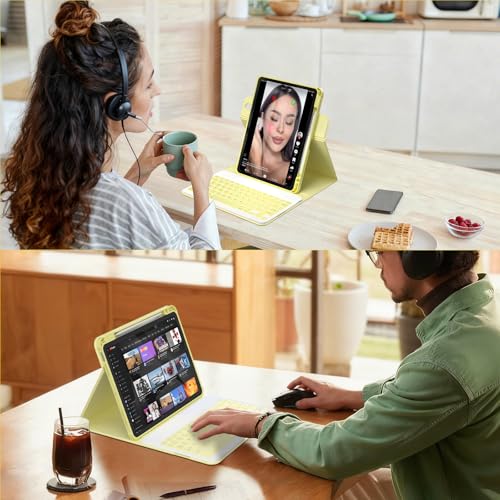 YBING for iPad A16 Case with Keyboard & iPad 10th Generation 10.9" 2022, 360 Rotation Magnetic Cover with 7-Color Backlit Wireless Detachable Keypad with Pencil Holder (Yellow) - color: Yellow