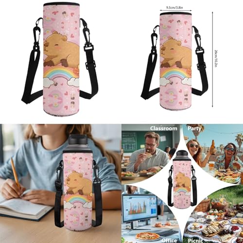 Capybara Backpack Set for Kids, 4 in 1 School Bag with Lunch Box, Pencil Case and Water Bottle Cover, for Primary School 2nd to 6th Grade Daily Activities - color: Boba Capybara Print