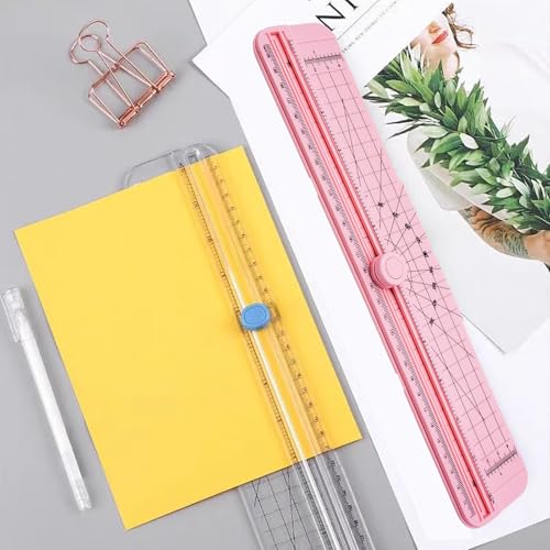 2PCS Paper Cutter Slider, 12 Inch Portable Paper Trimmer, Straight Cutting Guillotine, Cardboard Cutter for Paper Photo Vinyl Label Coupon Craft Paper(Pink) - color: Pink