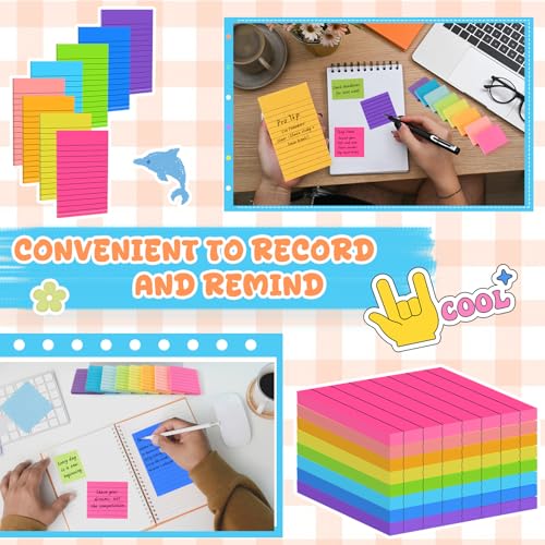 Leinuosen Sticky Notes Multi Size, 64 Pads, 40 Sheets/pad, Neon Self Stick Notes for Back to School Office Home Supplies