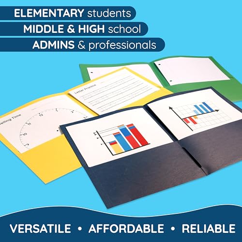 Blue Summit Supplies 100 Paper 2 Pocket Folders, Letter Size, Assorted | Durable paper, 2 pockets, letter size, for school, office, and presentation use