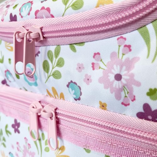 Insulated Kids Double Decker Lunch Bag Tote Pack for Girls Boys Toddler Kindergarten School Picnic Food Cooler Hot Water Ice with Strap Floral - color: Cute Flowers