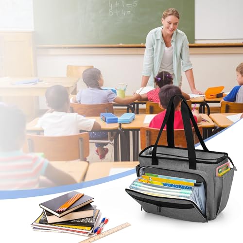 Trunab Teacher Laptop Tote Bag with Expanding File Folder Pocket | Nurse Utility Tote Bag for Women, Office Laptop Briefcase for Work, College, Nursing - color: Grey