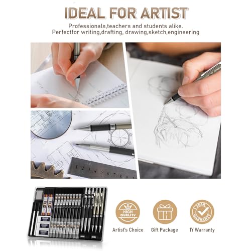 Nicpro 35PCS Art Mechanical Pencil Set, 3 PCS Metal Drafting Pencil 0.5 mm & 0.7 mm & 0.9 mm & 3 PCS 2mm Lead Holder (6B 4B 2B HB 2H 4H Colors) For Sketching Drawing With 20 Tube Lead Refills Case - color: Black, style: 0.5 0.7 0.9 2.0