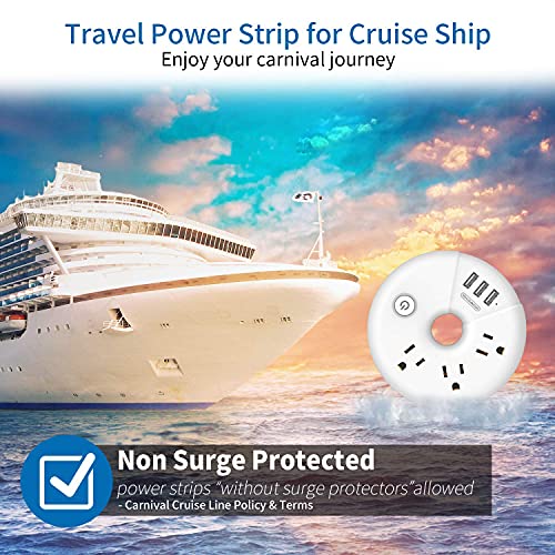 NTONPOWER Compact Power Strip with USB Bundle, 3 Outlets 3 USB Portable Desktop Charging Station with 5ft Extension Cord for Office, Home, Hotels, Cruise Ship, Nightstand