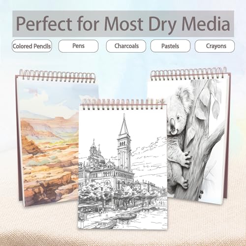 Crehatos 9" x 12" Sketch Book, Top Spiral Bound Sketch Pad, 100 Sheets 68lb/100gsm Drawing Paper, 1 Pack | Top Spiral Bound Sketch Pad, 68lb/100gsm Drawing Paper for Dry Media - size: 9" x 12" (1 Pack)