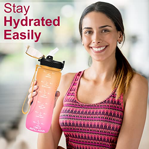 24 OZ Motivational Kids Water Bottle With Time Marker,Straw Lid,Leak Proof, Tritan BPA Free Sports Water Bottle Yellow Pink(1 Lid) - color: Yellow Pink