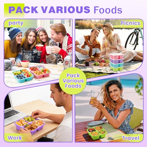 4 Pack Snack Containers Bento Box Adult Lunch Box,Meal Prep Container, Reusable Food Storage lunch Containers Stackable for Work, Travel and Gym (Grass Green, Pink, Green, Purple) - color: Grass Green, Pink, Green, Purple
