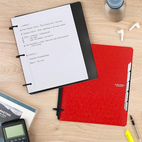 Five Star Flex Refillable Notebook + Study App, College Ruled Paper and 1 Inch TechLock Ring Binder with Pockets, Tabs and Dividers, 200 Sheet Capacity, Fire Red (29328AB2) - color: Red, size: 1 Count (Pack of 1)