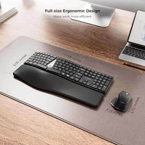 KYSONA Ergonomic Keyboard Mouse Wireless Combo, Full Size Bluetooth Split Keyboard with Wrist Rest, 4 Level DPI Ergo Mouse for Windows Mac OS Computer, Black - color: Black