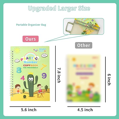 Reusable Grooved Handwriting Practice Workbooks for Kids Ages 3-8 – Magic Disappearing Ink & 3D Groove – Preschool Kindergarten Children Writing Books with Pen Grips