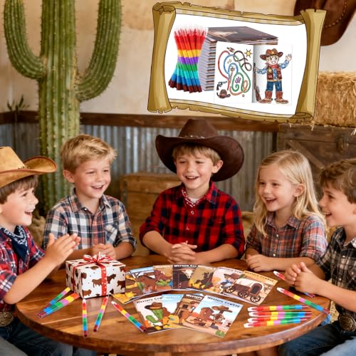BenLouis 24 Western Cowboy Mini Coloring Books Kids With 24 Stacking Crayons Wild West Party Favors Activity Books Bulk for Kids Yee Haw Rodeo Goodie Bag Gift Stuffer Classroom Reward - style: Western Cowboy
