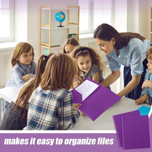 Gueevin 24 Pcs Plastic Folders with Pockets, Back to School Two Pocket Folder Fit Letter Size, Heavy Duty School Business Card Holder for Home Office, 11. 61 x 9. 45 Inches (Purple) - color: Purple