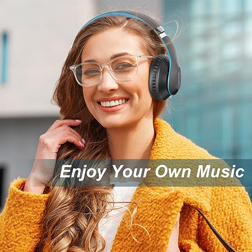 Wireless Bluetooth Headphones Over Ear 65H Playtime HiFi Stereo Headset with Microphone and 6EQ Modes Foldable Bluetooth V6.0 Headphones for Travel Smartphone Computer Laptop - color: Blue