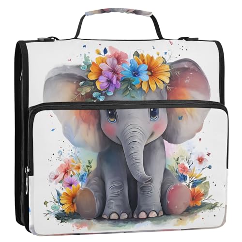 3 Ring Zipper Binder with Shoulder Strap Baby Elephant 2 Inch Zippered Binder Bag 500 Sheet Capacity Multi Pockets for School Supplies - color: Multi17