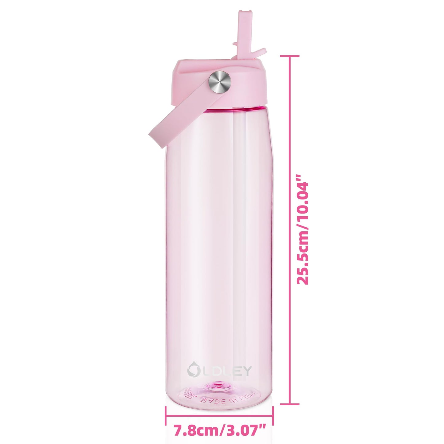 OLDLEY 32 oz Water Bottle with Straw, Leakproof Sports Water Bottle with Carry Strap, BPA-Free Large Water Bottles for Home,Travel, School, Outdoors, Gym, Tritan,Pink - color: Pink