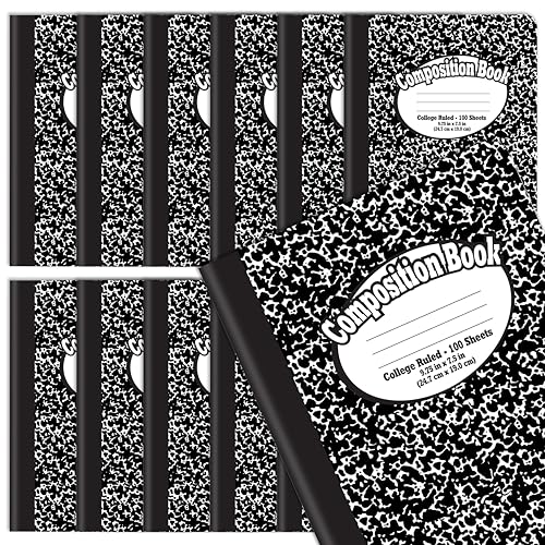 Better Office Products Composition Book Notebook - Hardcover, College Ruled (9/32-inch), 100 Sheet, One Subject, 9.75" x 7.5", Black Cover-12 Pack