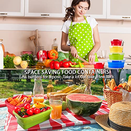 Zopeal 8 Pcs Collapsible Food Storage Containers Foldable Silicone Lunch Containers with Lids 4 Silicone Rectangle Collapsible Bowls and 4 Round Food Bowls Microwave Freezer Dishwasher Safe (Colorful) - color: Colorful