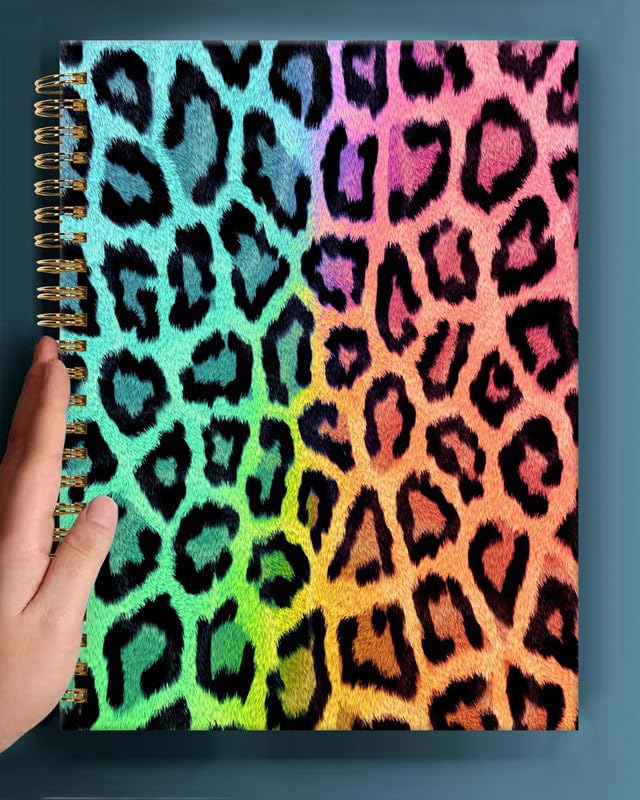 Spiral Journal Notebook,A5 Hardcover Lined Journals for Women Girl 6 x 8.3 in,120 Pages Thick Paper,Cute College Ruled Writing Notebook for Gifts Office Work School(Leopard Rainbow) - color: Leopard Rainbow