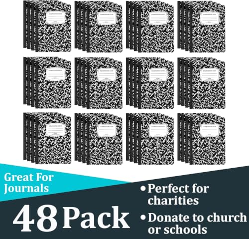 E-CLIPS USA Composition Notebooks Wide Ruled Composition Notebook Black Marble Composition Notebook 100 sheets 200 Pages (Black 48 Pack) - color: Black, size: 48 Pack