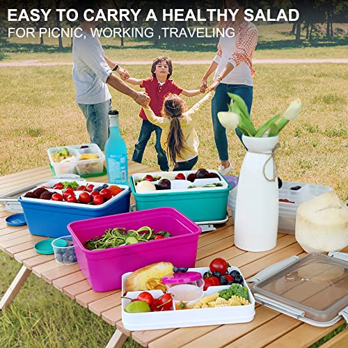64 oz Salad Containers To Go for Lunch,3 Pack Salad Bowls Bento Lunch Boxes | Large Bento Box with Dressing Pots & 5-Compartments Tray, Food Storage Meal Prep Containers Microwave Dishwasher Safe - color: Dark Green&Rose Red&Dark Blue