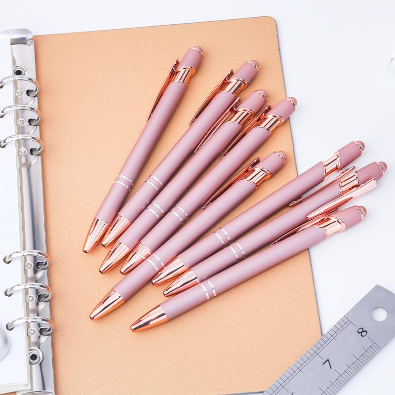 8 Pack Rose Ballpoint Pen with Stylus Tip Stylus Pens | Metal Stylus Pens for Touch Screens, 1.0 mm Black Ink - color: 8 Pack-Rose Gold