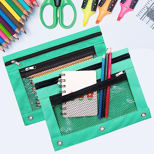 Pencil Pouch for 3 Ring Binders Zippered Pencil Case Canvas Pencil Bag with 2 Compartments (Set of 2, Pastel Green) - color: Patel Green