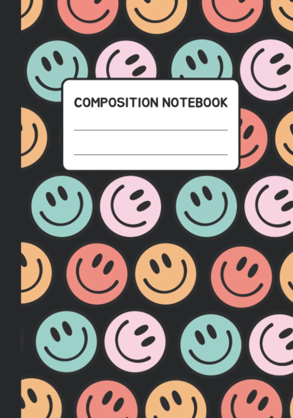 Composition Notebook Wide Ruled: Smiley Faces Aesthetic Preppy Composition Notebook For Teen Girls, Students, Women, Kids | Aesthetic School Supplies (Black cover)