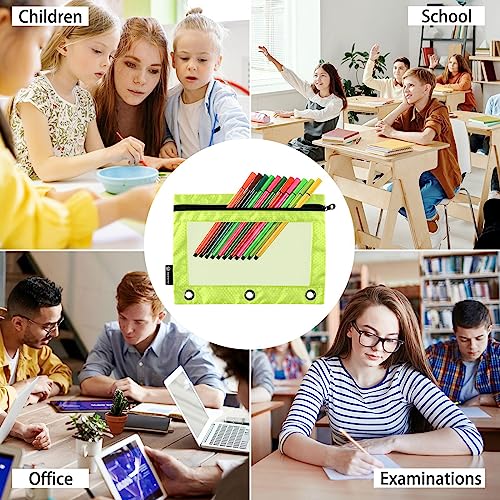 MCHIVER Neon Yellow Pencil Pouch for 3 Ring Binder Pencil Pouches with Zippers Clear Window Binder Pockets Pencil Bags for Work Daily Office 2 Packs - color: Neon Yellow