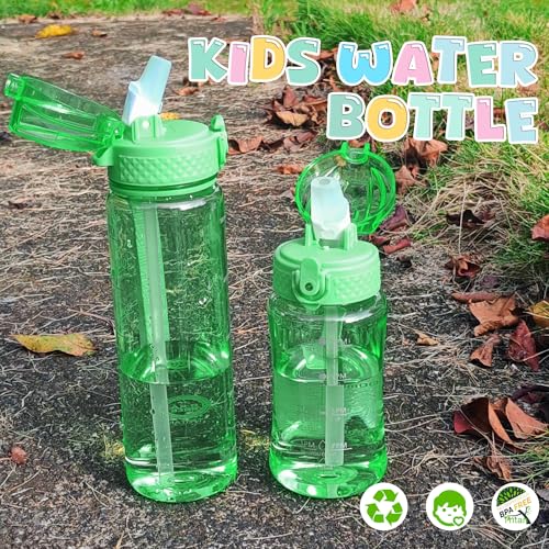 OLDLEY 12oz Kids Water Bottle, Tritan BPA-Free, Leakproof Flip Straw Lid, Motivational Time Marker, Carry Strap, Reusable Clear Water Bottle for Boys & Girls,Pear - color: Pear, style: 12 Ounces