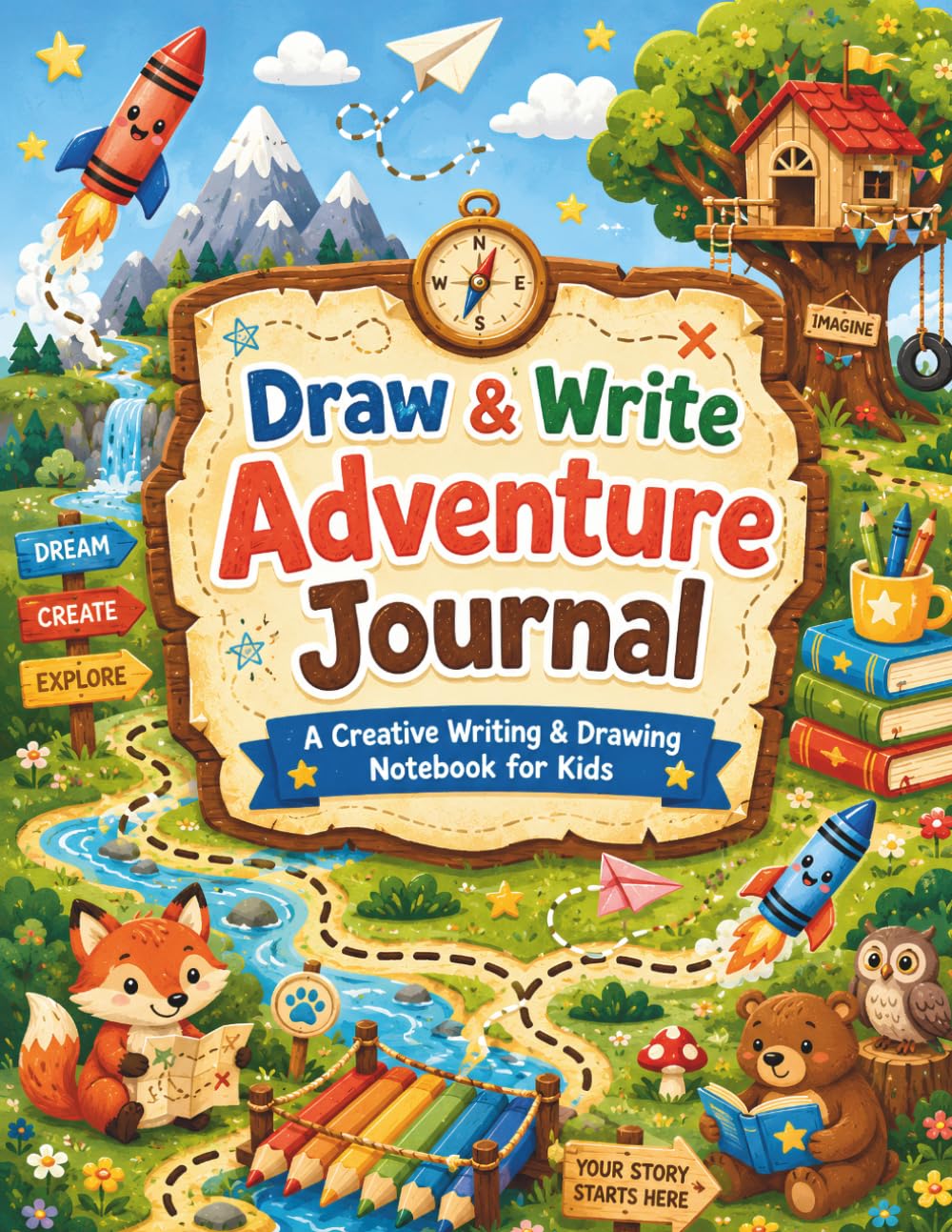 Draw and Write Adventure Journal for Kids: Primary Composition Notebook with Drawing Space and Lined Story Paper for Creative Writing, Handwriting Practice, Sketching, and Doodling