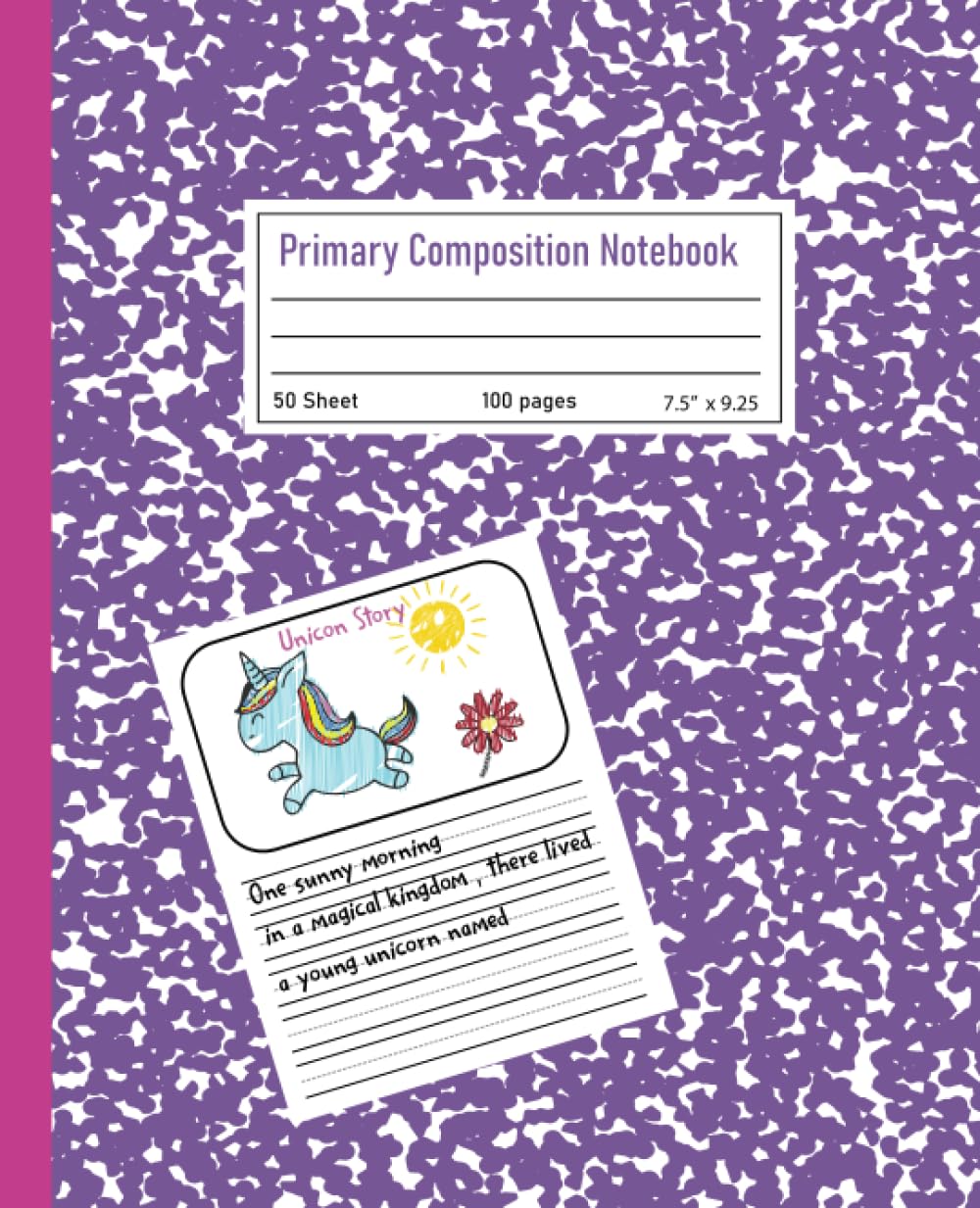 Primary Composition notebook K-2: Purple Marble Primary Composition Notebook with picture space | Draw And Write Primary Journal Grades K-2 | ... writing and drawing size (size 7.5” x 9.25”)