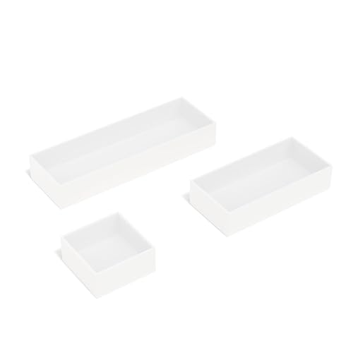 TRU RED Plastic Drawer Organizer Set, 3‑Piece, White – Modular Desk & Drawer Storage for Office Supplies