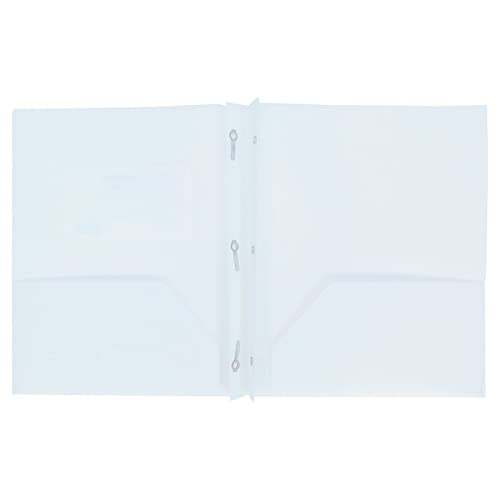 Letter Size Plastic Folder with Pockets and 3 Metel Prongs (White) - color: White
