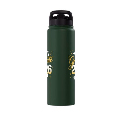 Graduate 2026 for class of 2026 graduation Stainless Steel Insulated Water Bottle - color: Dark Green
