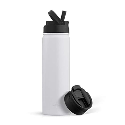 JoyJolt Triple Insulated Water Bottle with Straw Lid AND Flip Lid! 22oz Water Bottle, 12 Hour Hot/Cold Vacuum Insulated Stainless Steel Water Bottle. BPA-Free Leakproof Water Bottles - Thermos Bottle - color: Matte White, size: 22 Ounces
