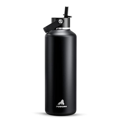 POWCAN 빨대 포함 946.4ml(32온스) 단열 물병: 누출 방지, 상단 손잡이, 24시간 차갑게 유지, BPA 프리, 여행, 스포츠, 체육관, 야외, 캠핑용 이중벽 스테인리스 스틸 물병(미드나잇 블랙) - color: 미드나잇 블랙, size: 32온스