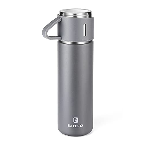 Stainless Steel Thermo 16.9oz Vacuum Insulated Bottle with Cup for Coffee Hot drink and Cold drink water flask.(Gray,Single) - color: Grey (Single), size: 16.9 Ounces