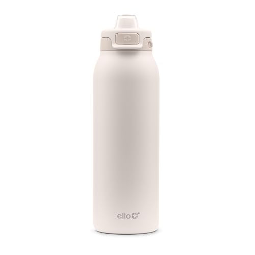 Ello Pop & Fill Insulated Stainless Steel Water Bottle with Quick Fill Lid, Leakproof Locking, Sip or Chug Spout, BPA-Free, Double Wall Vacuum Insulated for Sports, Travel & School- 22oz / 32oz / 40oz - color: Tonal Cream, style: 32oz