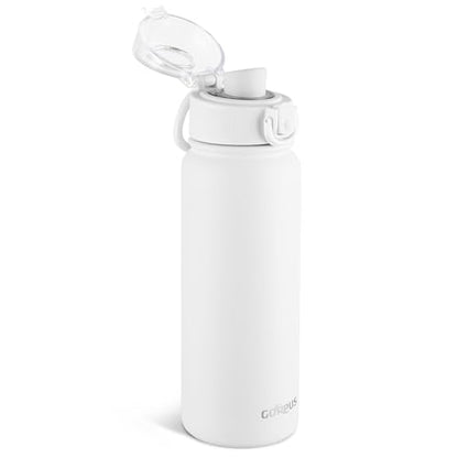 GOPPUS Insulated Water Bottle 20oz Stainless Steel BPA-Free Sports Bottle Ideal for School and Travel Silicone Spout Lid Prevents Leaks, Sweat, and Dust (White) - color: White