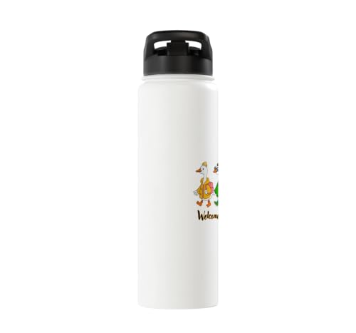 Funny Silly Goose Back To School Student Classroom Theme Stainless Steel Insulated Water Bottle - color: White