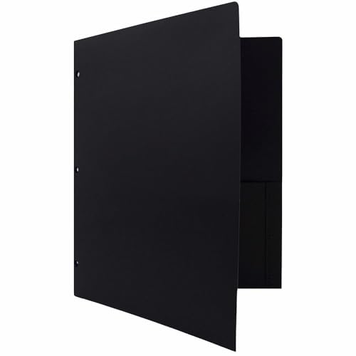 JAM PAPER Heavy Duty Plastic 3 Hole Punch Pocket Folders - Extra Tough School Folders - Black - 12/Pack - color: Black, size: 12 Per Pack