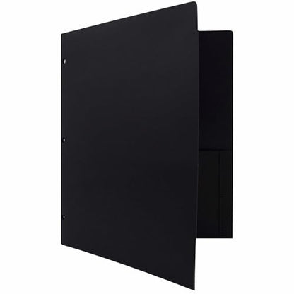 JAM PAPER Heavy Duty Plastic 3 Hole Punch Pocket Folders - Extra Tough School Folders - Black - 12/Pack - color: Black, size: 12 Per Pack