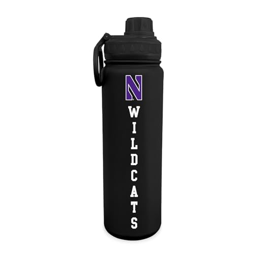 Northwestern Logo Water Bottle - Black Double Walled Stainless Steel 24 oz Keeps Drinks Cold or Hot - color: Northwestern - Black