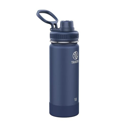 Takeya Actives Stainless Steel Water Bottle, Insulated Spout Lid, Keeps Drinks Cold 24 Hrs, Leakproof, Durable, Dishwasher Safe, Ideal for Gym, Travel, Fits Most Cup Holders, 18 oz/Midnight Blue - color: Midnight Blue, size: 18 Ounces