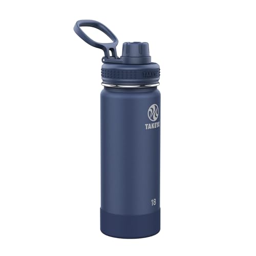 Takeya Actives Stainless Steel Water Bottle, Insulated Spout Lid, Keeps Drinks Cold 24 Hrs, Leakproof, Durable, Dishwasher Safe, Ideal for Gym, Travel, Fits Most Cup Holders, 18 oz/Midnight Blue - color: Midnight Blue, size: 18 Ounces
