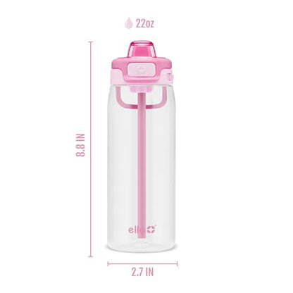 Ello Pop & Fill 22oz Tritan Plastic Water Bottle with Quick Fill Technology | Clear Water Bottle for School, College, Travel | Leakproof Locking Lid, Straw and Chug, Reusable, BPA-Free | Petal - color: Petal