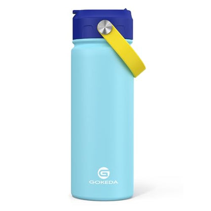GoKEDA 18oz Kids Water Bottle, Stainless Steel Straw Cup - color: Light Blue Yellow