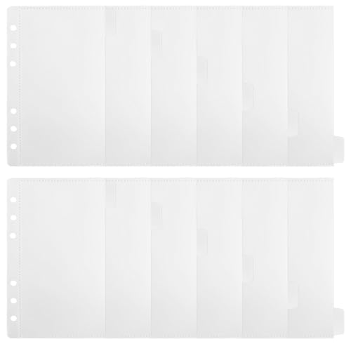 2 Pack A6 Pocket Dividers for 6 Ring Binder with 6 Tabs, Clear Side Open Organizer Sleeves for Cash, Cards, Photos - size: A6